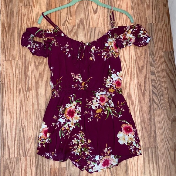 Floral Romper with Cold Shoulder - Picture 2 of 5